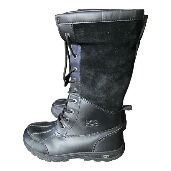 UGG 1116152K Butte II Toggle Tall Black Leather Waterproof Snow Boots Kids 4 - Picture 2 of 10